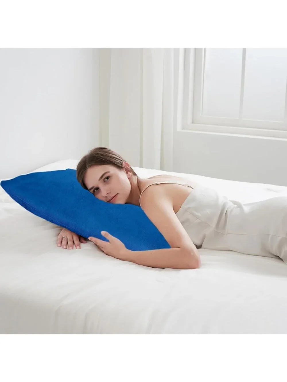 〽️Large Body Pillow Insert Faux Fur Cover Fluffy Long Bed Pillow Blue 20x54Inch